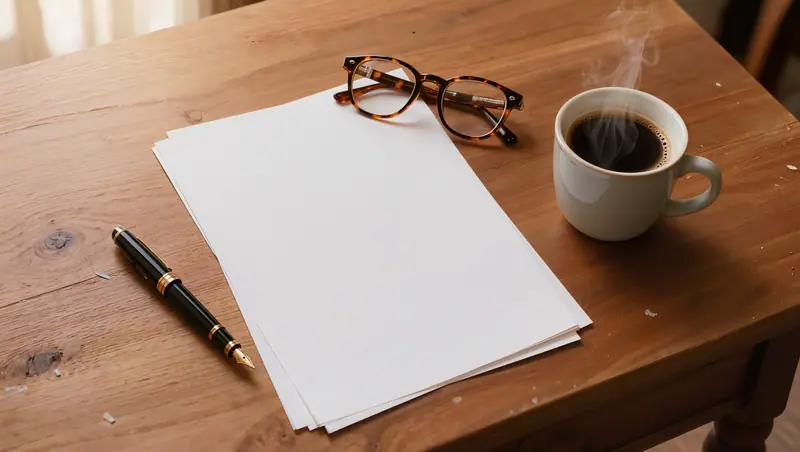 Desk with documents, reading glasses and coffee
