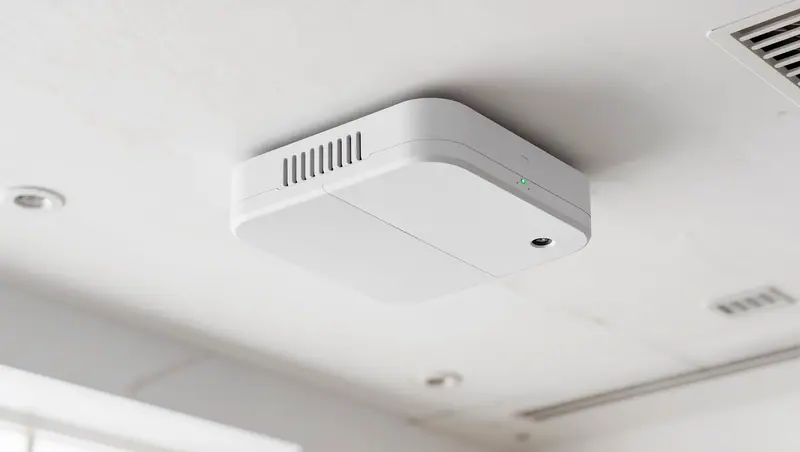 Smoke and carbon monoxide detector on a ceiling
