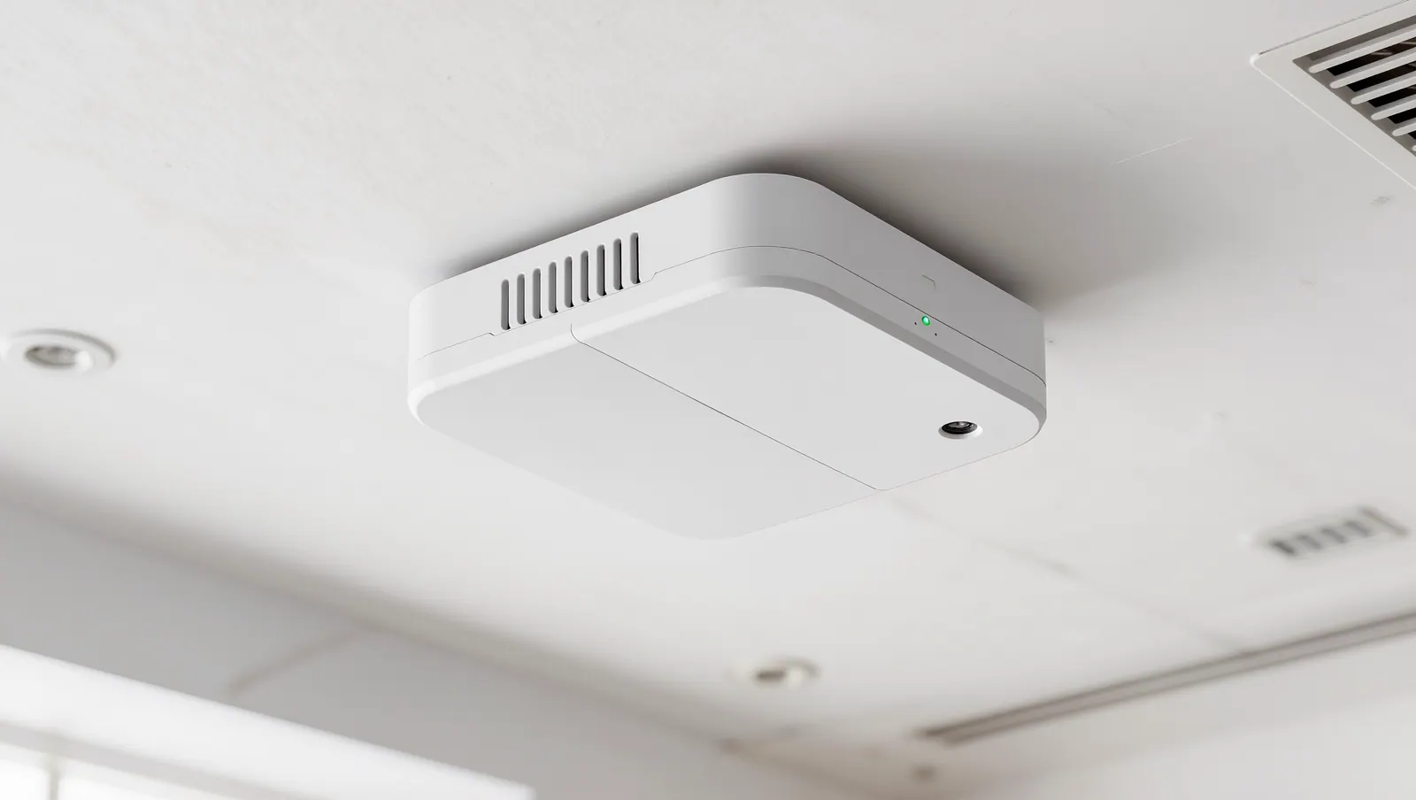 Smoke and carbon monoxide detector on a ceiling